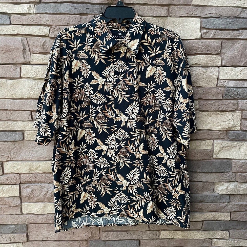 Aloha Hawaiian Shirt Tropical Tiki Vintage Pickup Truck Palm Large M.E. Sport